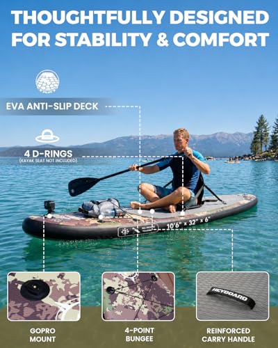 Image of HEYBOARD Inflatable Stand Up Paddle Board 10'6 inchx32 inchx6 inch Standup Paddleboard with Premium SUP Accessories & Backpack, Non-Slip Deck, Waterproof Bag, Leash, Paddle, Hand Pump