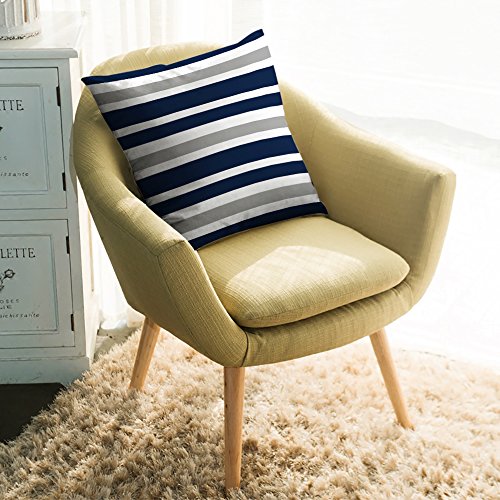 Rocking Giraffee Navy Blue Grey And White Stripe Pattern Throw Pillow Indoor Cover Pillow Case For Home Sofa Car Office 16"X16"(Two Sides,Satin) #TOP1