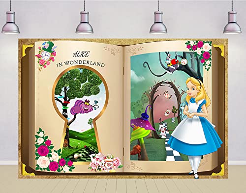 Alice in Wonderland Backdrops for Birthday Party Supplies Book Story Background Alice Baby Shower Banner for Party Decorations Supplies 59x38in