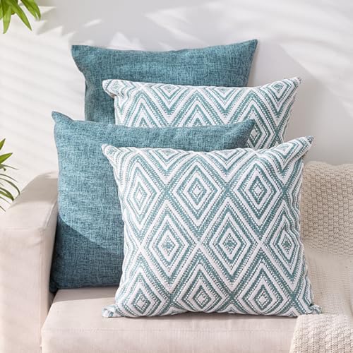 HPUK Throw Pillow Covers 18x18, Set of 4, Blue Textured Couch Pillow Covers
