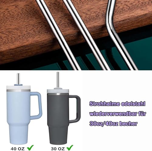 FLEXNOVA 8 Stück Edelstahl Strohhalme, 30cm, Wiederverwendbar, Reinigungsbürsten, Perfekt für 30oz/40oz Becher, Hochwertiges 304 Edelstahl Material, Lebensmittelecht und Giftfrei