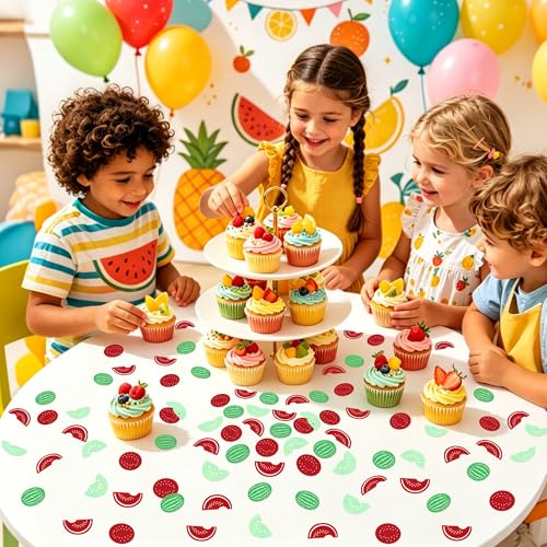 Image of 200Pcs Double-sided Watermelon Confetti Red Green Fruit Paper Confetti for Summer Fruit Baby Shower Boys Girls One In Melon Birthday Party Confetti Summer Fruit Watermelon Party Decorations