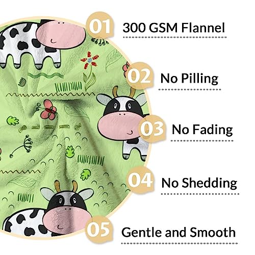 Mercuryelf Cow Throw Blanket - Soft, Fuzzy & Warm - 60x80 Inches Flannel Blankets for Bed, Couch - Light Green Cute Throws Gift for Adults