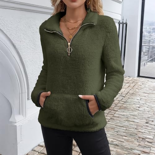 Green Sweatshirt for Women Oversized Half Quarter Zip Fleece Pullover - image 6