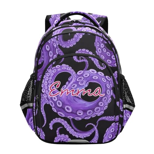 Sac à dos d'école personnalisé avec prénom pour la rentrée des classes avec motif pieuvre
