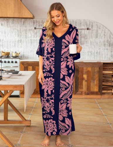 Image of Bloggerlove Caftan Nightgown for Women Cotton House Dress with Pockets