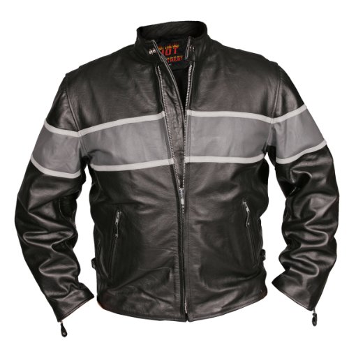 Image of Hot Leathers Black Men's Racing Jacket with Grey Stripes