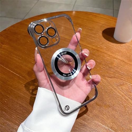 Coque iPhone 14 transparente magnétique de luxe style rigide épuré argent
