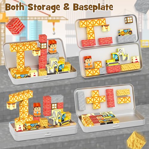 Image of Magnetic Building Blocks for Kids, STEM Engineering Travel Toys with Portable Iron Box, Educational Construction Set for Toddlers Ages 3-8(35 Piece)