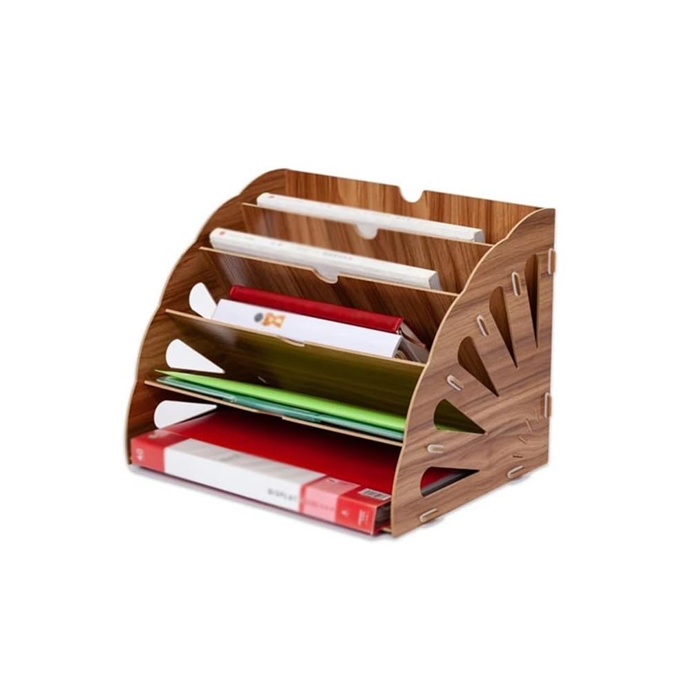 J9V4G6S3B5 Desktop File Rack Wooden Fan Multi-layer Standing Test Paper Tray Vertical Organizer File Rack Office Stationery