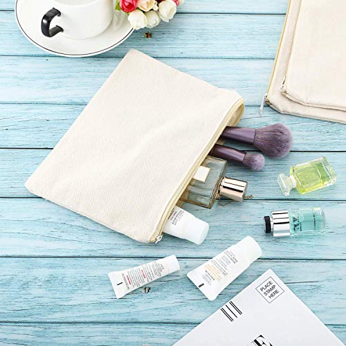 meekoo 16 Pack Canvas Blank Cosmetics Bags Plain Zipper Makeup Pouch Sublimation DIY Craft Multipurpose Toiletry Bag for Makeup Travel Cosmetic Stationary Storage(M,Beige)4