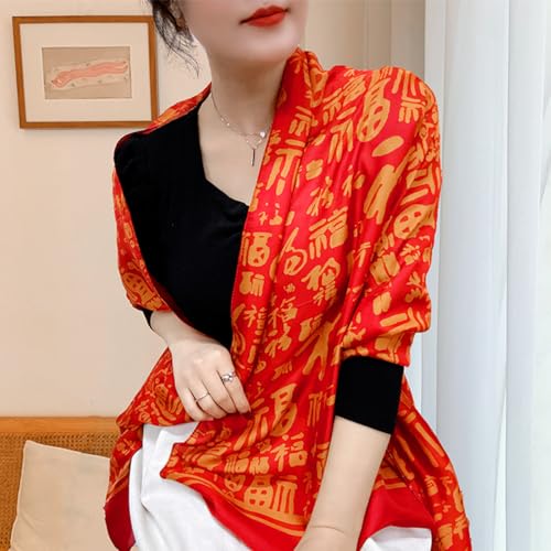 Women's Silk Scarf Chinese Style Print Long Large Scarf Lightweight Warm Shawl Stole Sunscreen Headscarf Beach Wrap2