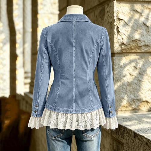 YMADREIG Women's Lace Trim Jean Jacket Western Vintage Button Down Blazer - image 5