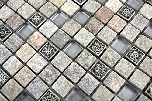 Mosaikfliese MOS92-02M7_f - Mosaico de cristal translúcido gris
