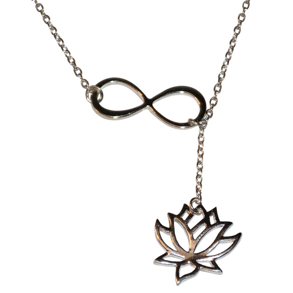 Lotus Flower Infinity Lariat Necklace Silver Plated - Holiday Sale