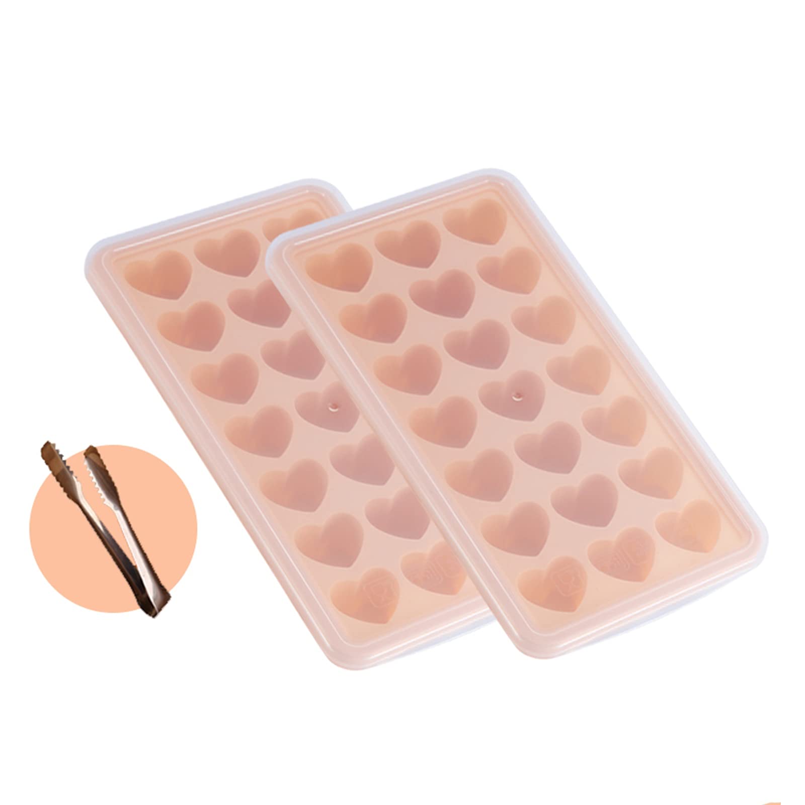 Silikon-Eiswürfelform mit Deckel, leicht abnehmbare 21-Würfel-Form, BPA-frei, stapelbar, weich und wiederverwendbar (Rosa)