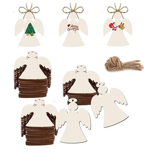 50PCS Unfinished Wood kit with Holes, Wooden Slice for DIY Crafts, Blank Wood Cutouts Wooden Tags Ornaments for Sign Gift Tags, Christmas Decorations Indoor Outdoor Decor (Angel Shape)