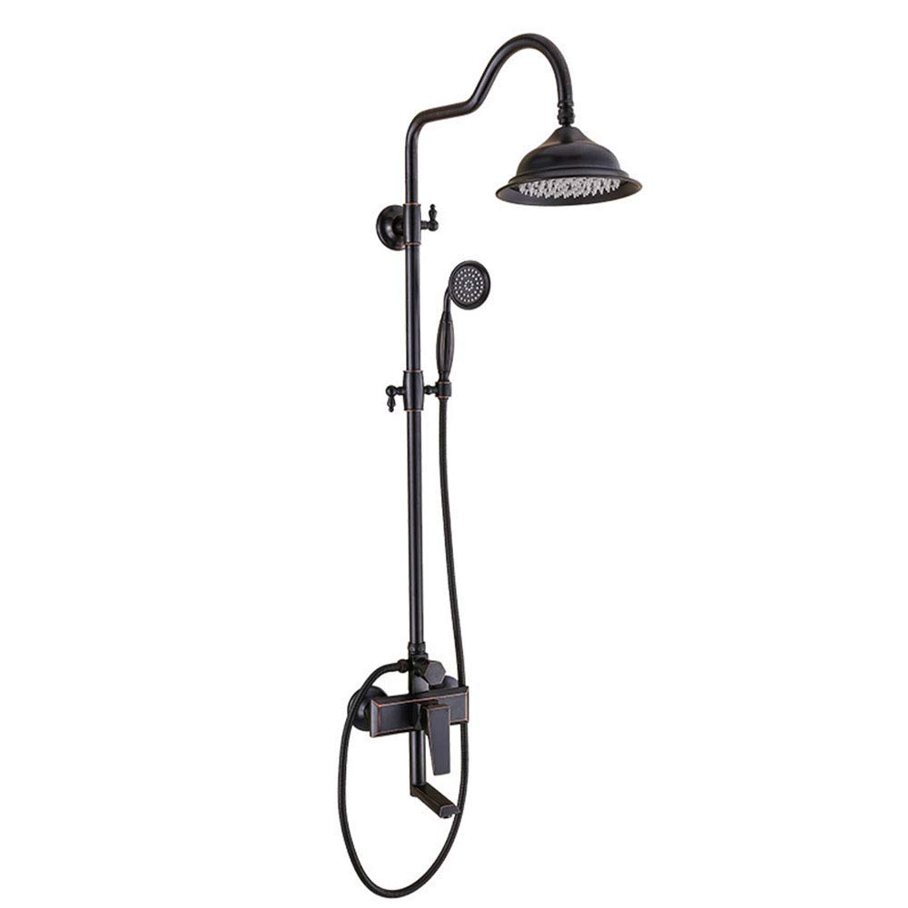 Robinetterie salle de bain noire en laiton avec grand pommeau douche mural anti-calcaire