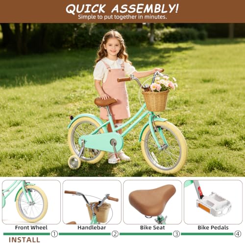 Image of Glaf 12 14 16 18 20 24 Inch Girls Bike for 2-15 Years Old | Kids Bike with Training Wheels,Girls Cruiser Bicycle, with Adjustable Seat and Handlebar,Gift
