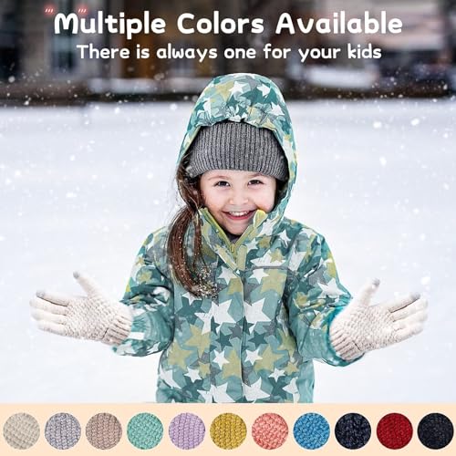 HAITHO Kinder Winter Handschuhe 3 Paar, Chenille Stricken mit Fleece Gefütterte Touchscreen Handschuhe für Teenager, Mädchen und Jungen 3-8 Jahre