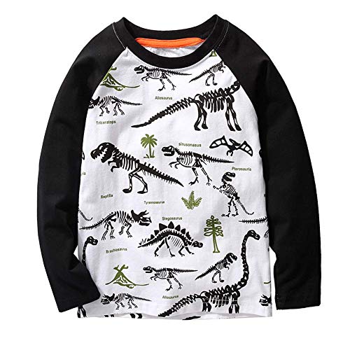 Julerwoo Boys Skull Dinosaur T-Rex Cotton T Shirt Black&White 2T