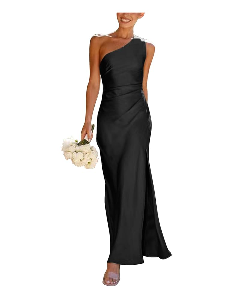 Women's One Shoulder Satin Prom Dresses Sleeveless Mermaid