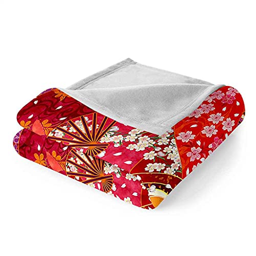 Couverture flanelle de qualité supérieure motif éventail rouge 150x200