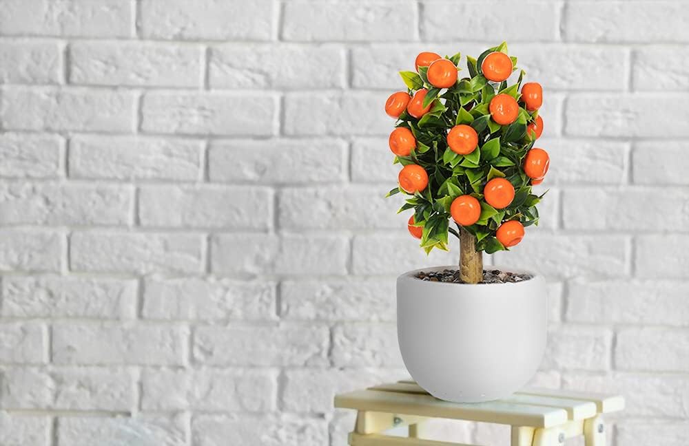 Artificial Mandarin Tree Arrangements Topiary Natural Looking Branch Home Indoor Outdoor Garden Kitchen Decoration Faux Decorative Leaf and Fruits Vase Flower Centerpiece Decor (Mandarin) -