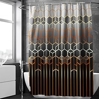 DJY Geometric Shower Curtain Mould Proof Resistant Washable Geometric Pattern Shower Curtains Polyester Fabric Bathroom Curtains with Plastic Hooks (Grey, 180x180cm)
