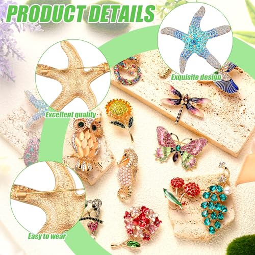 Sasylvia 16 Pcs Women Brooch Set Rhinestone Vintage Animal Insect Plant Pins Brooches Bulk for Women Girls Christmas Gifts3