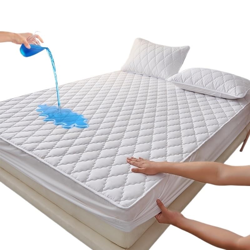 Funda de Colchón Impermeable Protector De Colchón Impermeable, Acolchado 3D, Sábana Ajustable Suave(White,140x200x30cm)