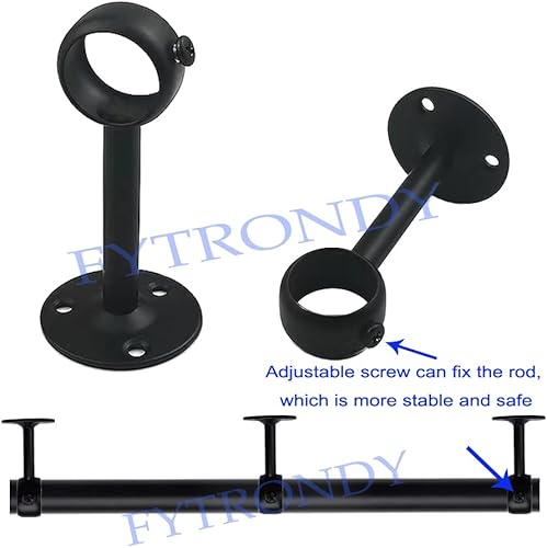 Miniatura 4 de FYTRONDY Black Edition - Tubo de armario de acero inoxidable, soporte de barra de soporte de palanca de armario (1-14 pulgadas, paquete de 2)