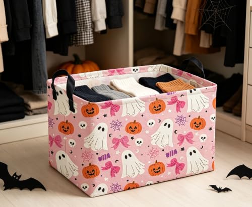 Image of Kids Basket Hlooween Storage Basket Gift Basket Rectangular Bedroom Decor for Books(Bow Ghost)