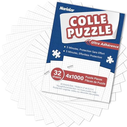 Nariolar Colle Puzzle, 32 Feuilles de Colle pour Puzzle, Préserve 4×1000 Pièces de Puzzles, Solution de Conservation Facile en Quelques Minutes