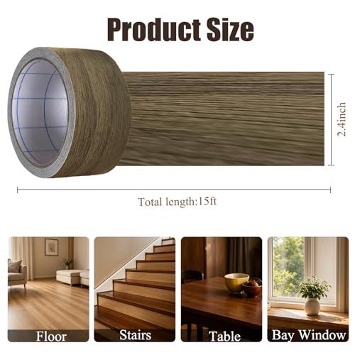 Image of GSCIT Club Walnut Wood Tape, 2.4 inch X 15ft Self Adhesive Wood Grain Repair Tape Silver Walnut Repair Patch for Tables, Chairs, Baseboards, Doors, Windows, Floors