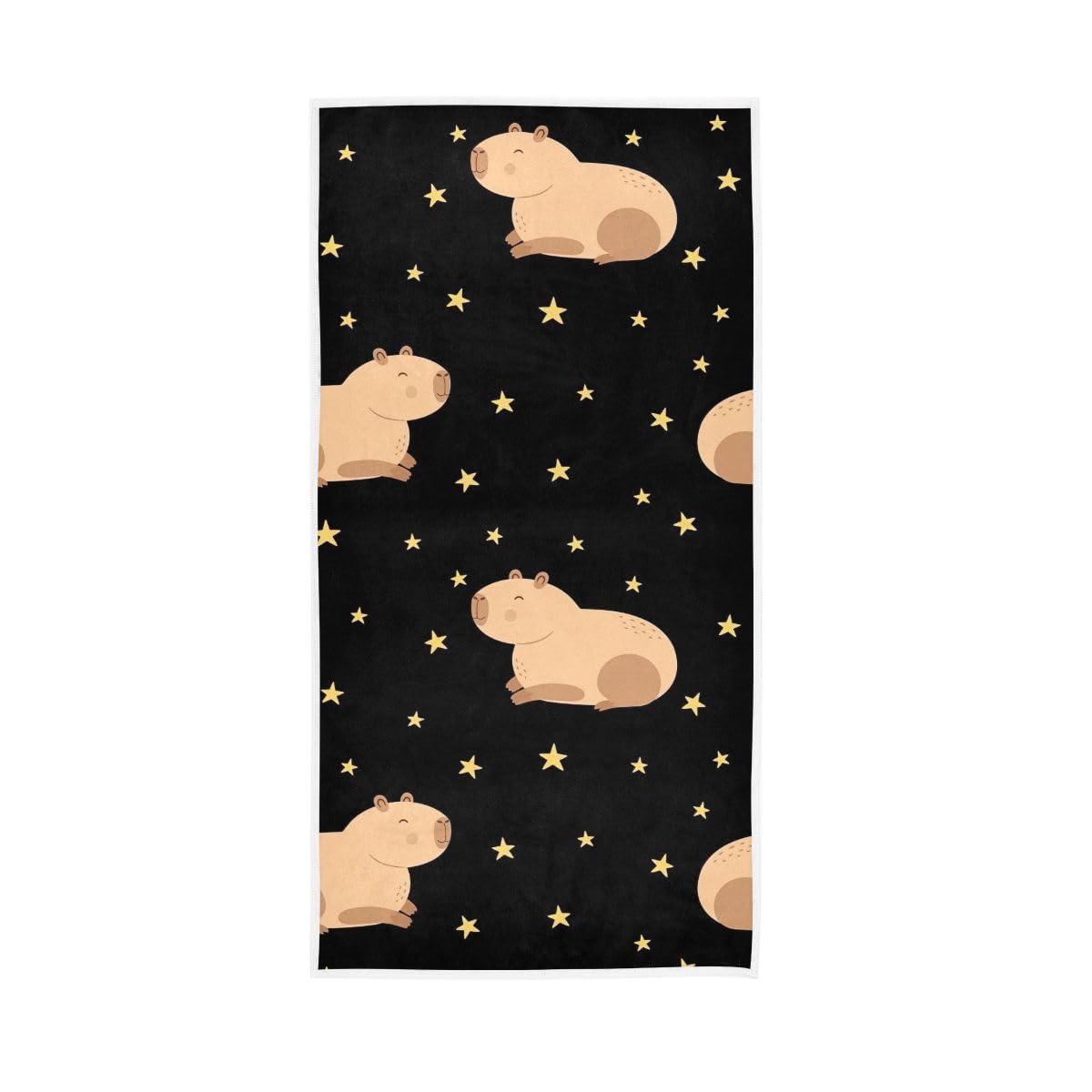 LSRCPD Funny Capybara Stars Black Hand Towel Cotton Absorbent Soft Decorative Towel for Bathroom 15 x 30 Inch