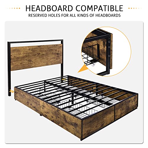 Sha Cerlin Queen Storage Bed Frame With 4 Drawers On Wheels, Platform Bed Queen Size With Under Bed Storage, No Box Spring Needed, Large Storage Space, Easy Assembly #TOP5