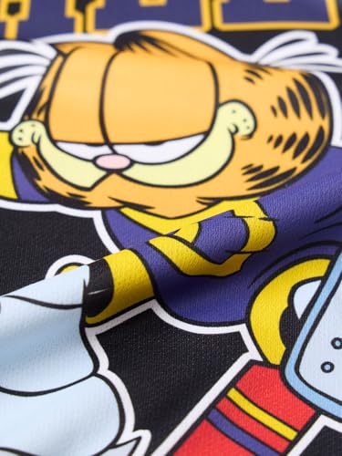 Image of The Souled Store Garfield: Women and Girls Short Sleeves V-Neck Purple and Black Graphic Printed Polyester Quick-Dry Breathable Streetwear Athletic Oversized Jersey