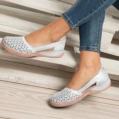 Womens Hollow Ballet Flats Casual Round Toe Low Heels Comfortable Vintage Leather Dress Shoes Walking Shoes Mary Janes3