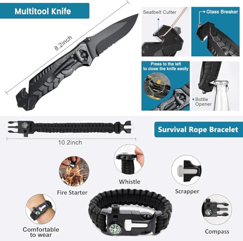 KEPEAK Equipamento de sobrevivência, kit de emergência profissional, kit de sobrevivência ao ar livr