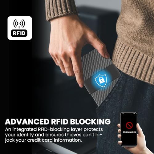 Image of CODE 118 Wallet for Men - Slim Minimalist Aluminum Smart Wallet with RFID Blocking - Compact cash and Credit card holder with Pop Up Ejector (Classic, Carbon Fiber)