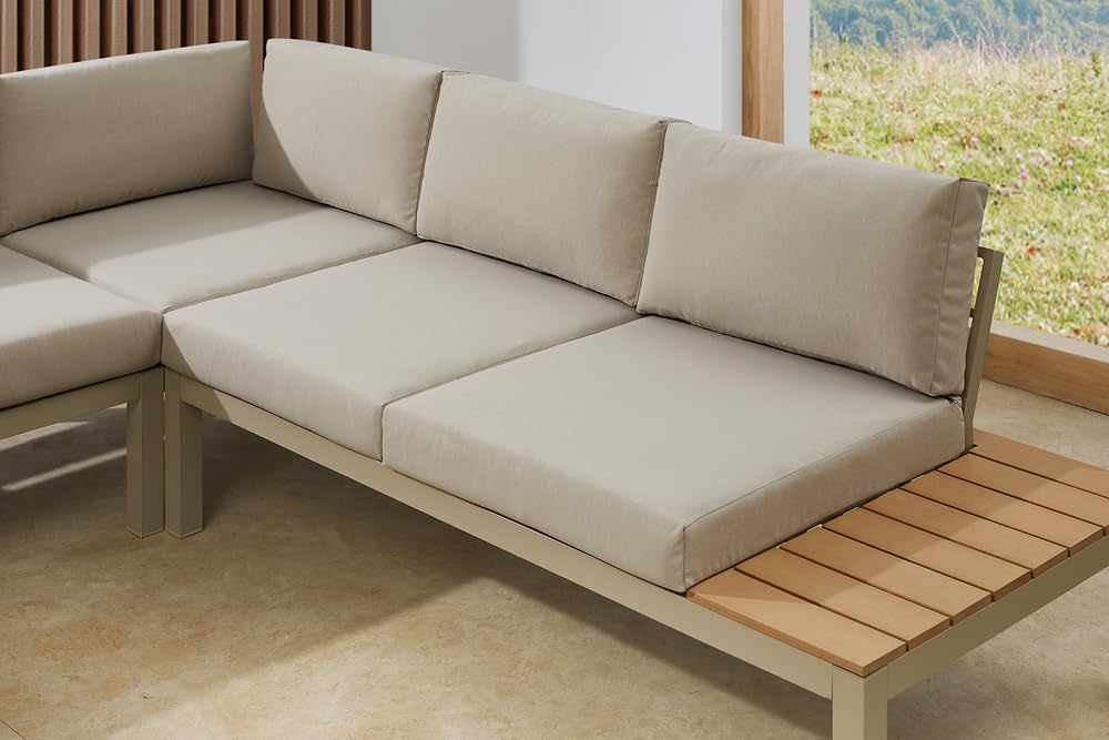 Riess Ambiente Garten Sitzgruppe Miami Lounge - 240cm - Champagner Greige - Aluminium WPC - wetterfest Outdoor inkl. Kissen