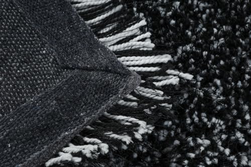 Image of FIASCO Tie Dye Shaggy Carpet Bedside Runner | 2 Inch Pile Height Back in Canvas for Bedroom, Kids Room, Guest Room Microfiber Soft Plush Fluffy Shaggy Carpet | 1.5x4 Feet Black Light Grey Mix
