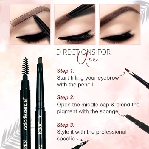 COLORESSENCE Eyebrow Pencil 3 in 1 Multifunction Brow Filling Styler with Spoolie Shaping Brush - 0.25 g (Black) - Image 6