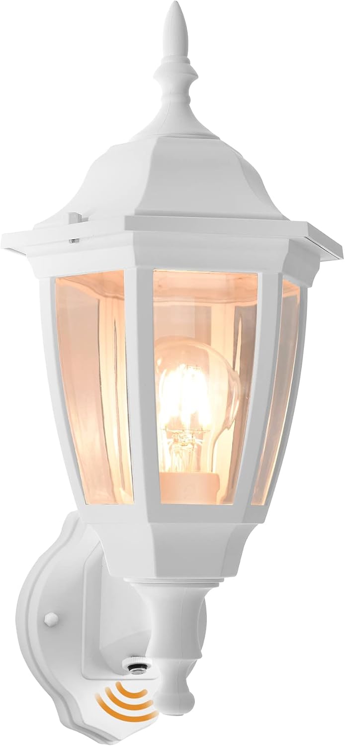 FUDESY Outdoor Wall Light Dusk to Dawn, Porch Sensor Light White Plastic Anti-Corrosion with LED Edison Filament Bulb, Exterior Mount Lantern for House, Garage (1-Pack), FDS2542PS-W White 1-Pack