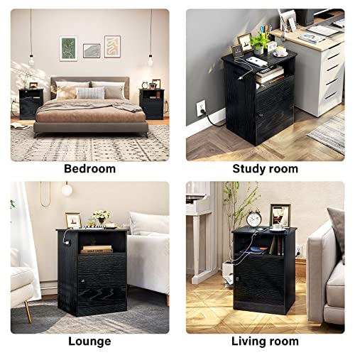 Tc-Homeny Narrow End Table With Charging Station, Side Table With Wheels, Flip Top, Shelf And Usb Ports Nightstand For Living Room, Bedroom #TOP3