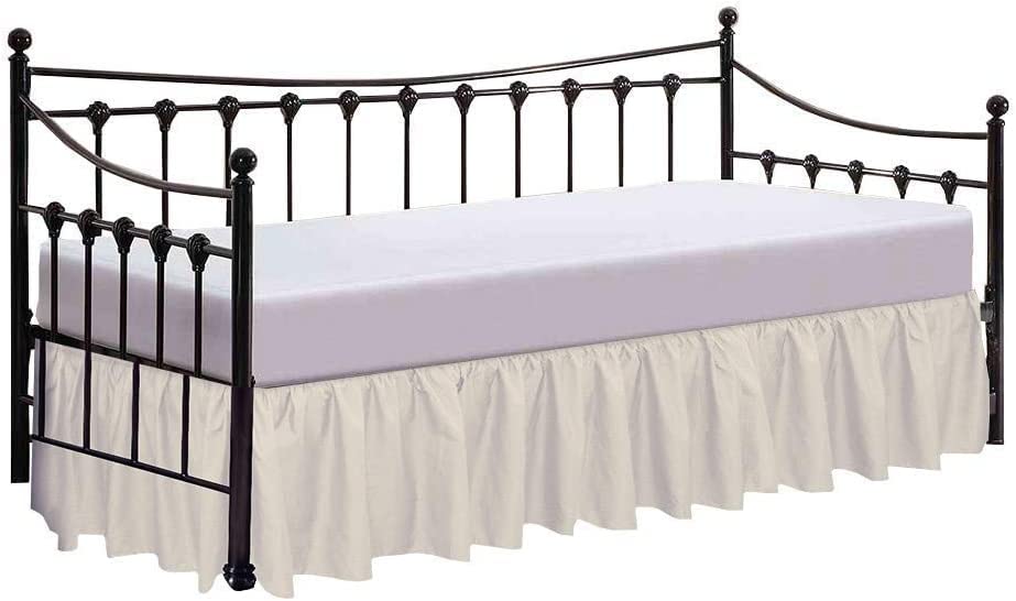 Day Bed Skirt with Split Corners - Easy Fit 100% Microfiber & Fade Resistant 16 inch Drop, Gathered Dust Ruffle 3 Sided Coverage Valances for Sofa Beds - Ivory Solid, Twin Size.