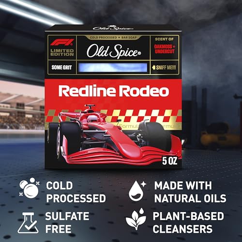 Image of Old Spice Bar Soap for Men, F1 Collection, Cold Pressed with Some Grit, Fast Track to Freshness, Made with Natural Oils & Plant Based Cleanser, Redline Rodeo with Oakmoss & Undercut Scent, 5 oz