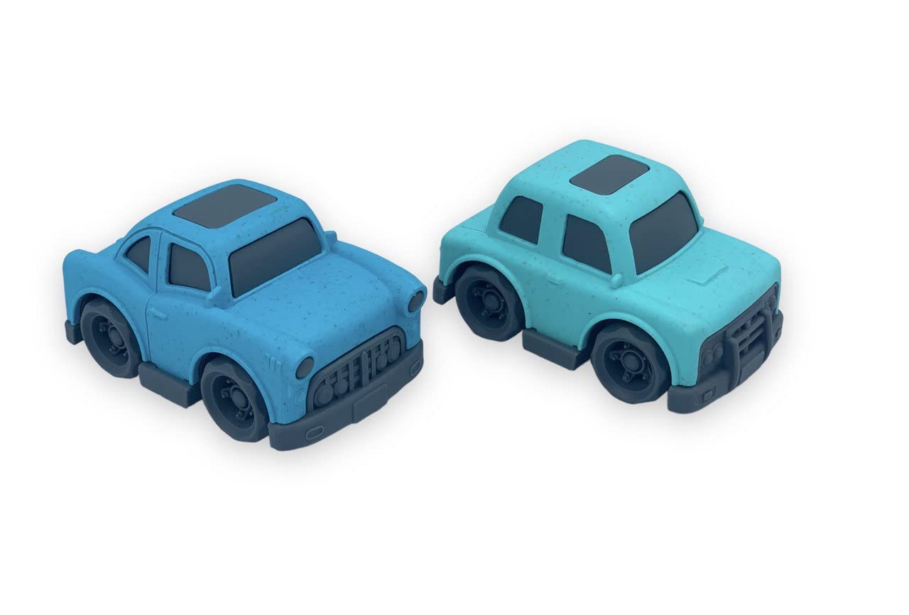 Joodi 2 x mini classic sport toy car 9cm Blue & Cyan Vehicle Made from Wheat straw Biodegradable and Eco-Friendly Plastic,better toys for kids Free wheel play and learn boy girls 1 2 3 of age gift