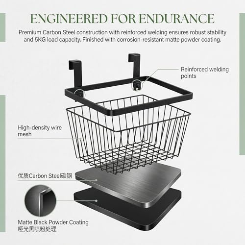 LeleCAT-Grid-Storage-Baskets-with-Hooks-Over-Cabinet-Door-Organizer-Wire-Basket-Hanging-Storage-Organizer-Kitchen-Bathroom-Organizer-Black-Large